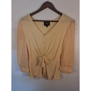 Cottagecore Fifty Street Swiss Dot Peplum Blouse Womens Small Peach Tie Front